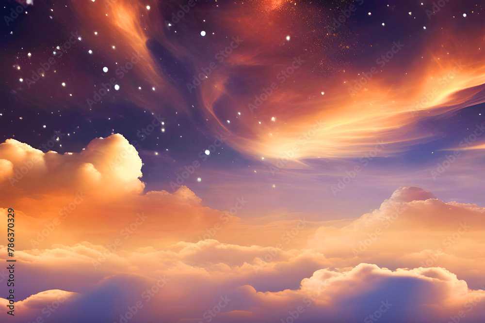 Fantasy background of glowing fantasy clouds with golden brown gradient graphics decorated with lights.