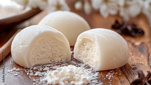 Japanese mochi ice cream filled with vanilla and coconut photo