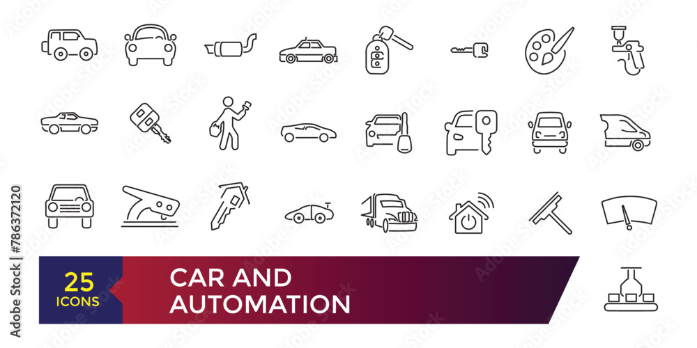 Car and automation Simple Icon Set. Truck Logistics Related Vector Line Icons. Contains such Icons as Cargo Inspection, Route, Forklift at warehouse and more.