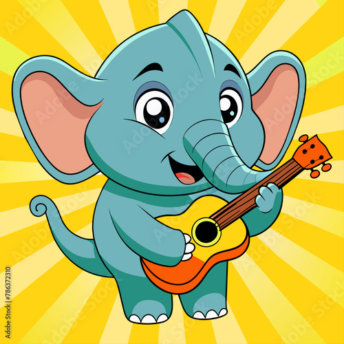 elephant playing ukulele,elephant, animal, ukulele, cartoon, vector, cute, kawai