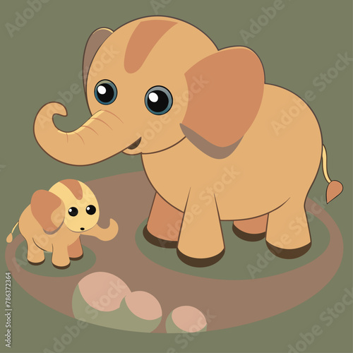baby elephant plays football with his mother,elephant, animal, cartoon, vector, baby, mother