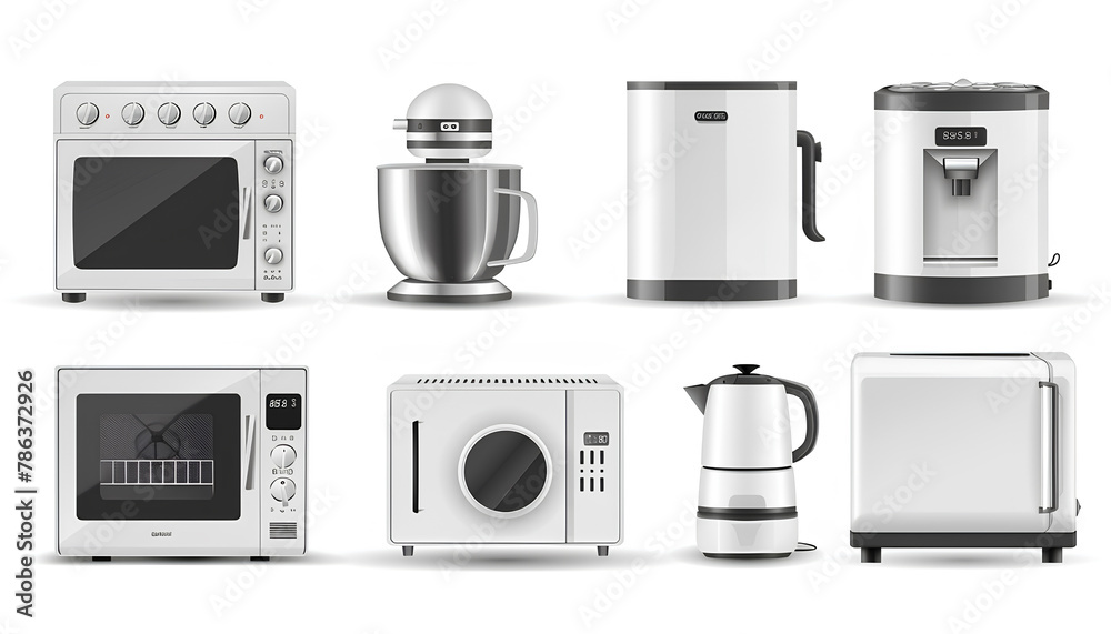Set of modern household appliances on a white background Set of modern household appliances on a white background