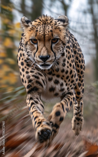High-Speed Cheetah in Motion Sprinting Cheetah Captured in Dynamic Blur Action Shot of Cheetah Accelerating Cheetah in Full Sprint with Motion Blur Intense Velocity of a Running Cheetah