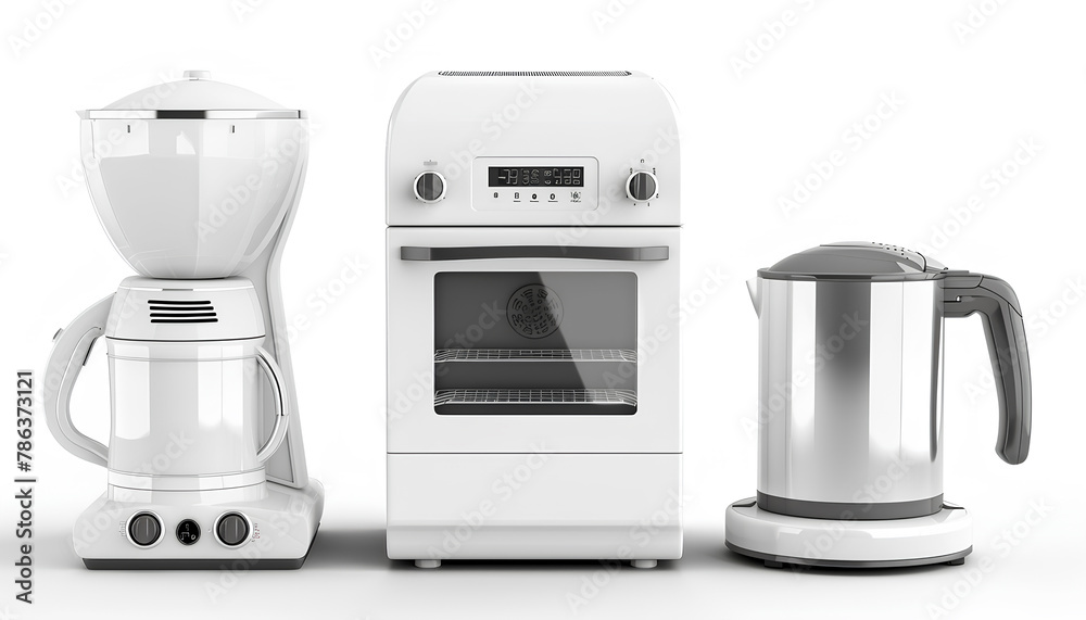 Set of modern household appliances on a white background Set of modern household appliances on a white background