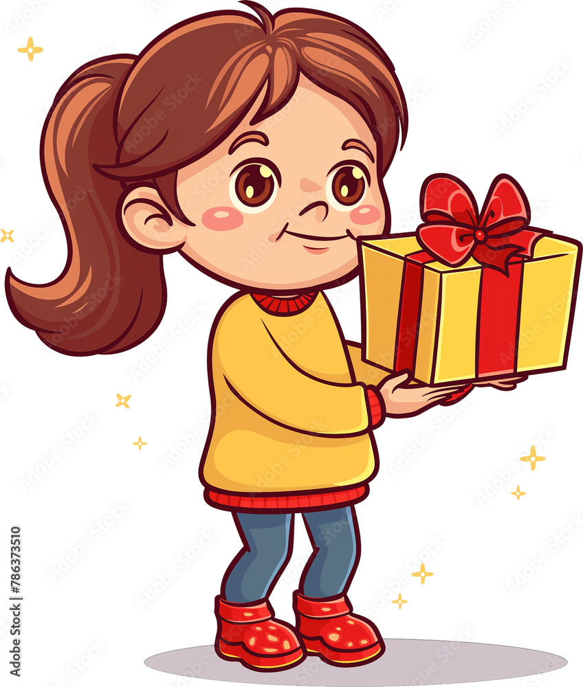 A little girl holding a gift box with a ribbon A little girl holding a gift box with a ribbon