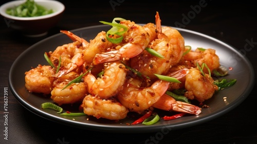 Fried Shrimp with Garlic and Chilli on a plate