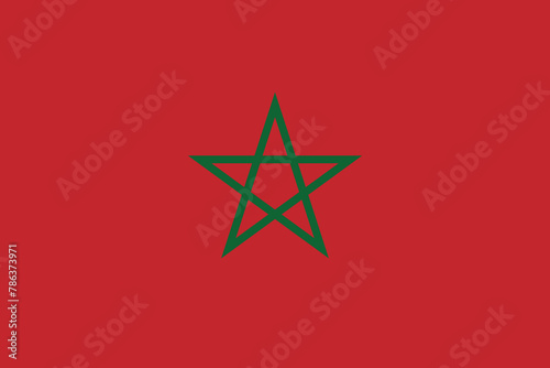 National Flag of Morocco original size and colors vector illustration, Kingdom of Morocco Flag, green emerald pentagram Alaouite dynasty, Moroccan flag photo