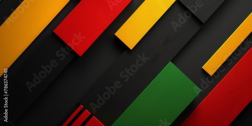 A black, red, green, and yellow background features minimalistic design elements, showcasing the African flag colors against a black background for contrast. photo