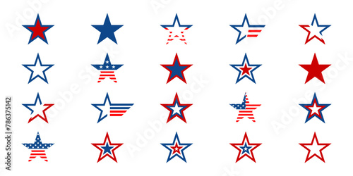 American star icon set. Star with american flag. Star USA flag icons