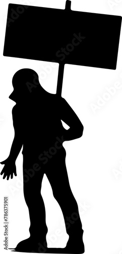 Protestation et grève. Silhouettes noires de personnes manifestant en manifestation pour des revendications ou oppositions.
