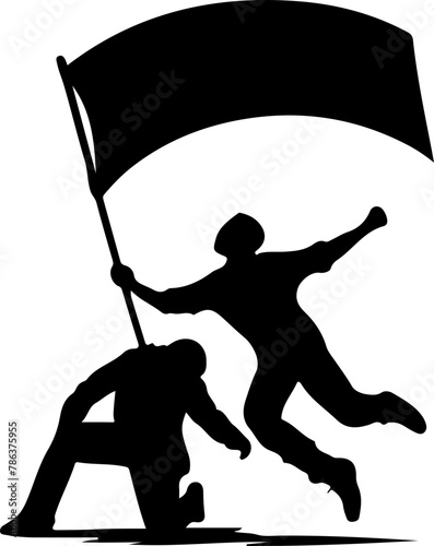 Protestation et grève. Silhouettes noires de personnes manifestant en manifestation pour des revendications ou oppositions.
