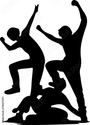 Protestation et grève. Silhouettes noires de personnes manifestant en manifestation pour des revendications ou oppositions.
