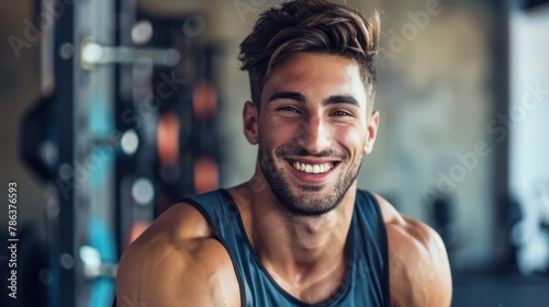 Fitness and well-being. A confident man in gym attire. photo