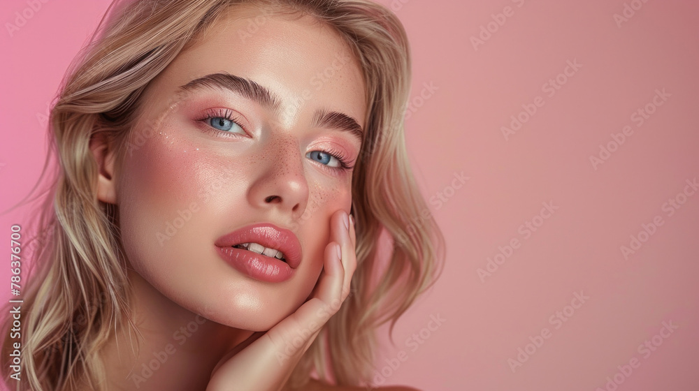 Cosmetic theme with a portrait of a stunning blonde model Cosmetic theme with a portrait of a stunning blonde model