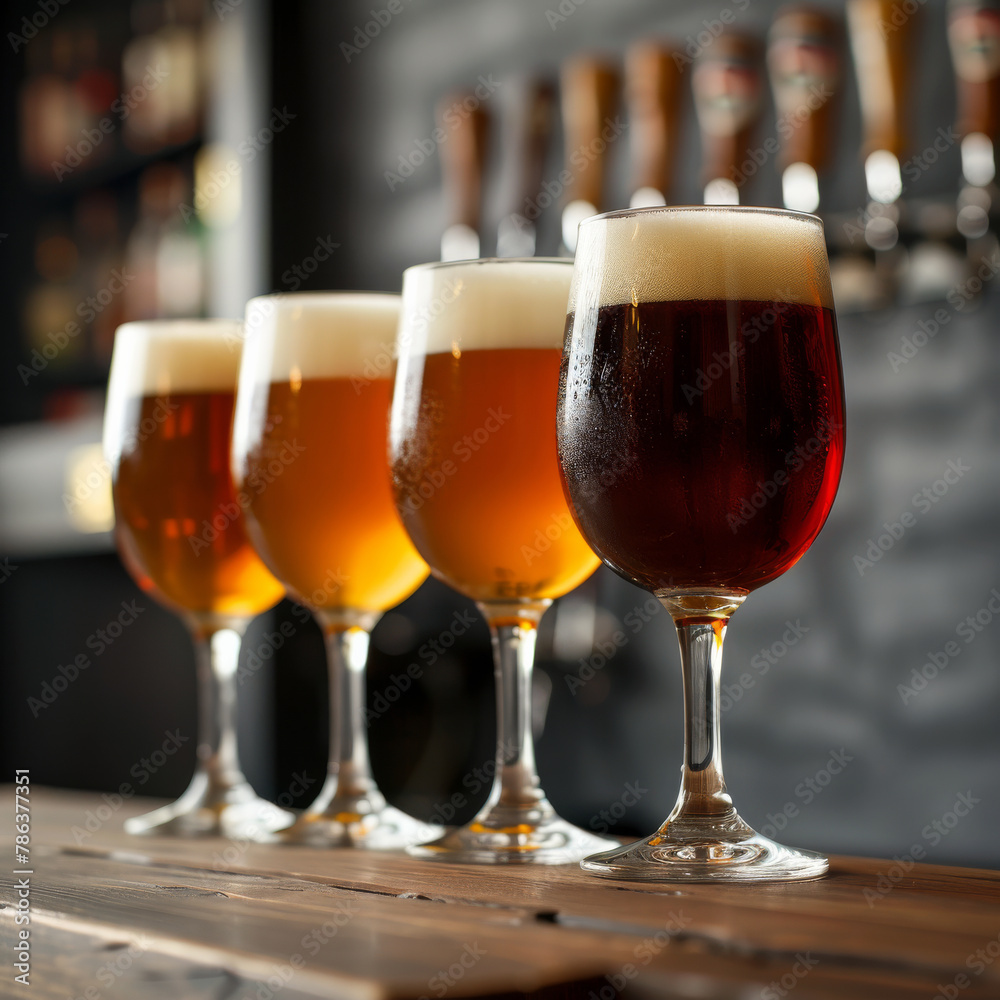 Glasses with a different sorts of draught beer Glasses with a different sorts of draught beer