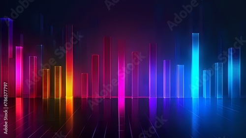 Illuminated column chart with glass texture, business growth concept