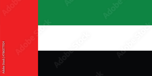 National flag of United Arab Emirates original size and colors vector illustration, used Pan-Arab colors and designed Abdullah Al Maainah, UAE flag