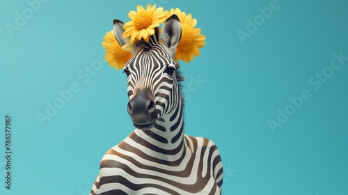 A zebra dressed in a striped sundress, with a Summer vibe © NAPATSAWAN
