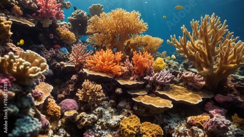Colorful coral reef with fish 