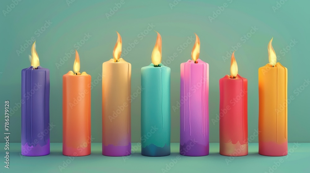 A colorful array of lit candles A colorful array of lit candles