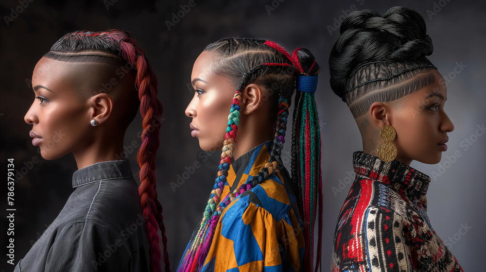 Hair is used as a medium of self-expression and culture. Braids, artistic expressions, illustrations,