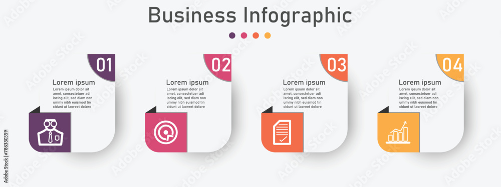 Infographic template for business information presentation. Vector square and icon elements. Modern workflow diagrams. Report plan 4 topics
