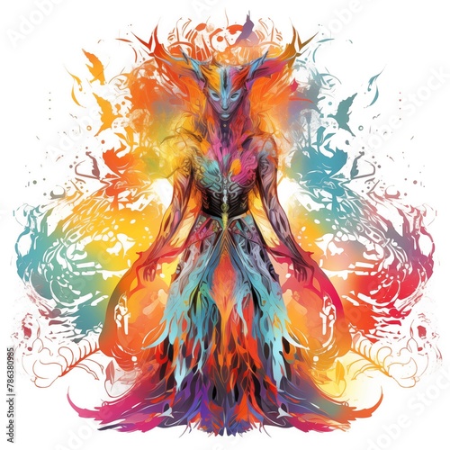 Abstract Colorful Illustration of a Hamingja Guardian Spirit on a White Background