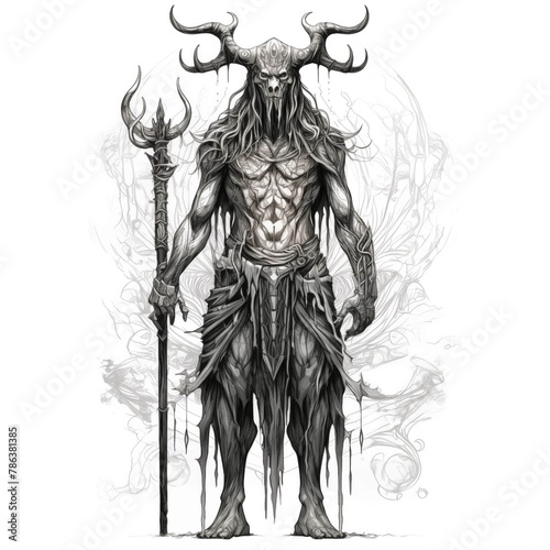 Black and White Illustration of a Draugr on a White Background