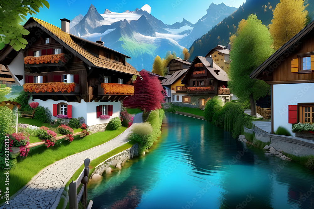 Obraz premium village in the mountains