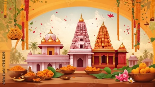 Three Hindu temples with offerings