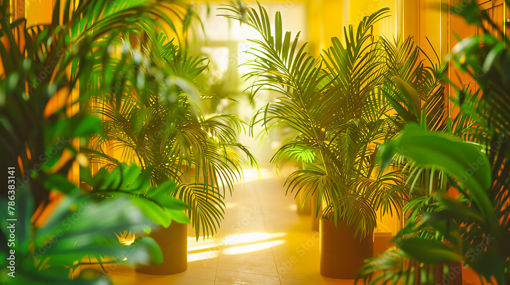 Fototapeta premium Stylish Indoor Setting with Lush Green Plants, Enhancing the Home Environment with Natural, Fresh Decor