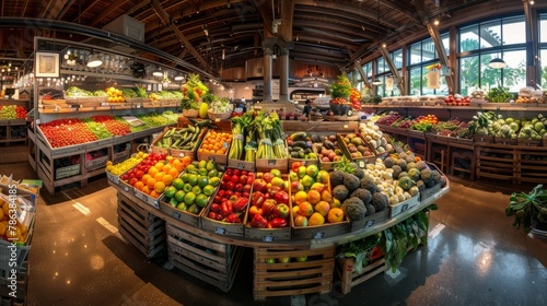 A grocery stores produce section is packed with a variety of fresh fruits and vegetables, displaying vibrant colors and textures