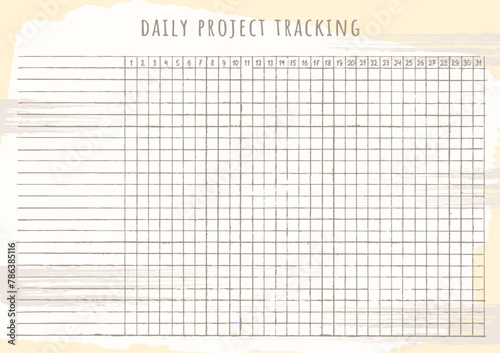 Daily Project Tracking design, monthly planner blank on pastel background. Event, schedule, improve yourself, self development, awareness. Time management concept. Vector.