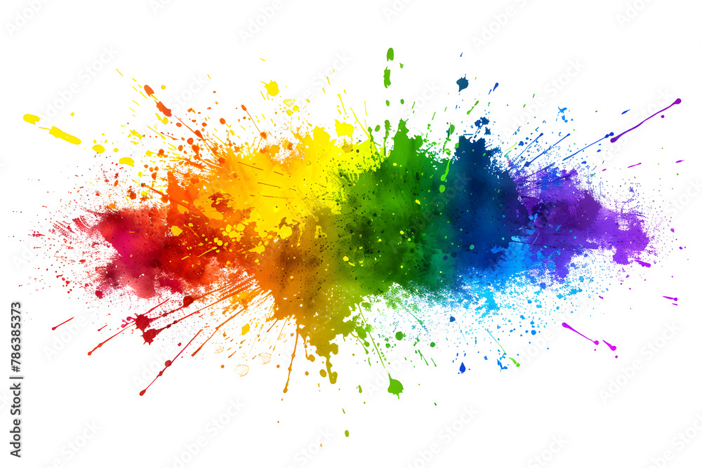 A vibrant rainbow color splatter on isolated background.