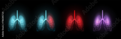 Lungs. World Asthma Day concept. Banner template with glowing low poly. Futuristic modern abstract. Isolated on dark background. Vector illustration.