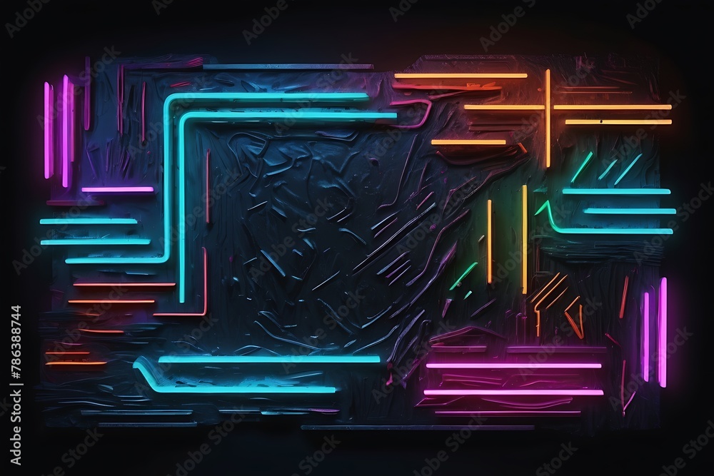 Rough Textured Background With Glowing Neon Signs In Various Colors, Neon Background Rough Textured Background With Glowing Neon Signs In Various Colors, Neon Background
