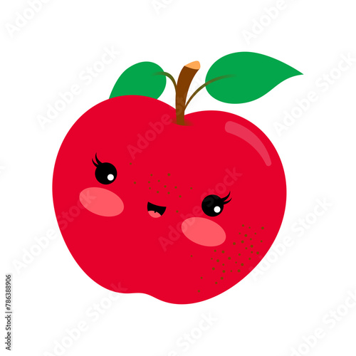Red Apple, fruits, vector illustration design in japanese kawaii style (ID: 786388906)