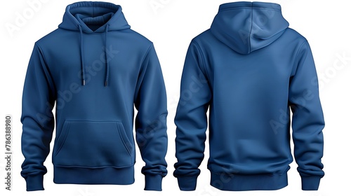 Men's blue blank hoodie template,from two sides, natural shape on invisible mannequin, for your design mockup for print,clipping path