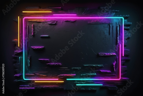 Rough Textured Background With Glowing Neon Signs In Various Colors, Neon Background