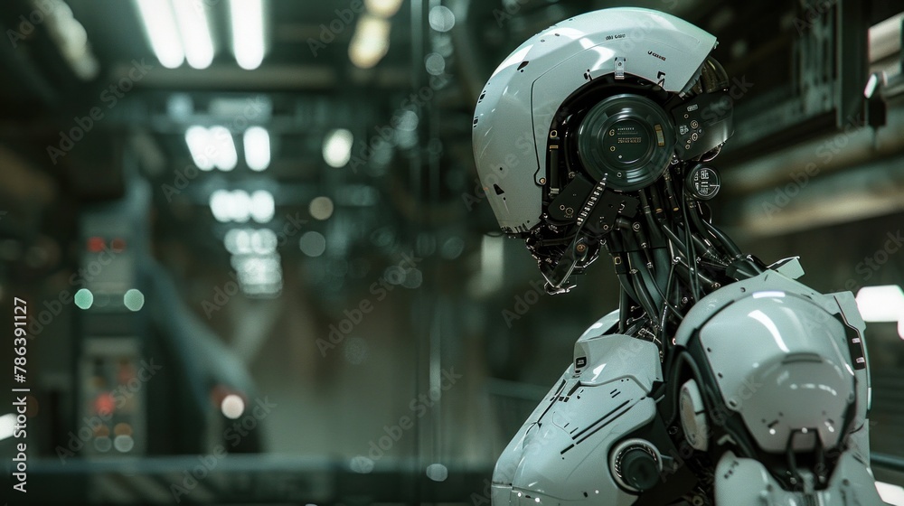 Fototapeta premium Futuristic rendering showcasing robot and cyborg development.