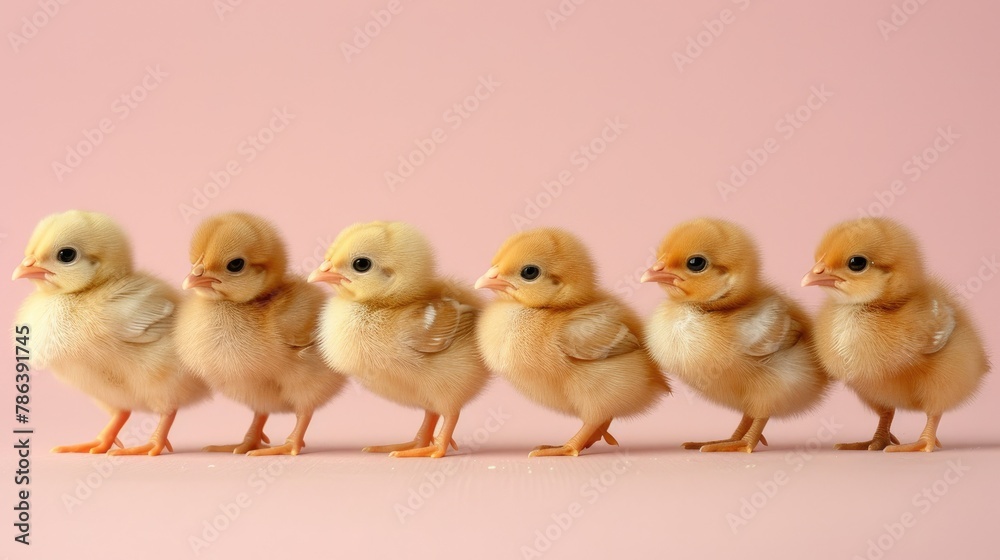 Six Adorable Fluffy Yellow Chicks in a Row on Pink Background, Ideal for Easter, Spring Themes, and Animal Lovers
Six Adorable Fluffy Yellow Chicks in a Row on Pink Background, Ideal for Easter, Spring Themes, and Animal Lovers