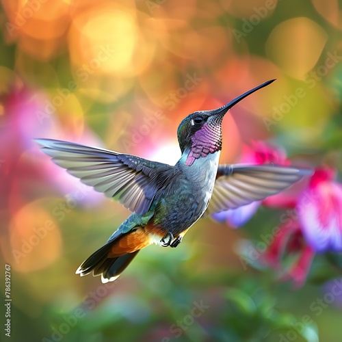 surroundings. Brightly lit bird in wild.  photo