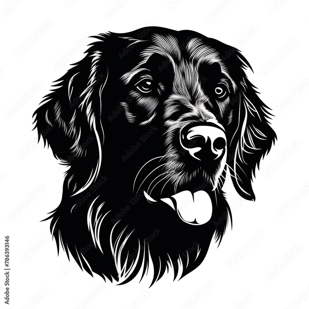 Obraz premium Golden retriever face silhouette, solid black, illustrator, no color, white background сreated with Generative Ai