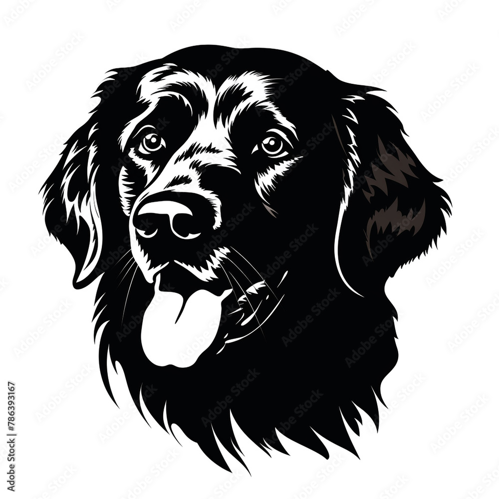 Obraz premium Golden retriever face silhouette, solid black, illustrator, no color, white background сreated with Generative Ai