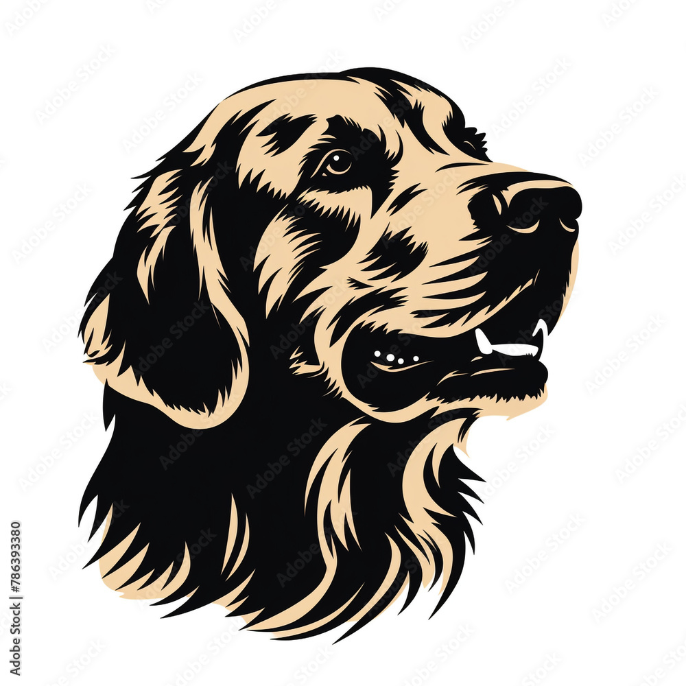 Golden retriever face silhouette, solid black, illustrator, no color, white background сreated with Generative Ai Golden retriever face silhouette, solid black, illustrator, no color, white background сreated with Generative Ai