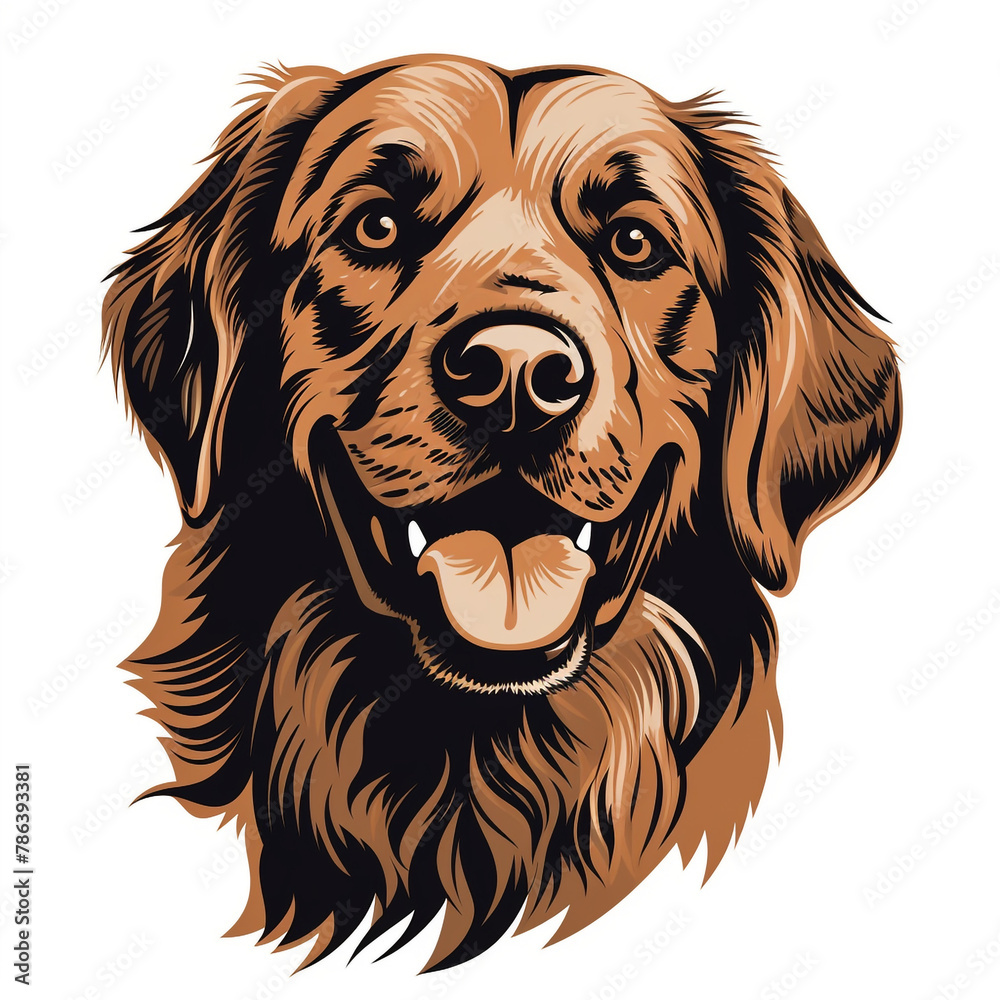 Golden retriever face silhouette, solid black, illustrator, no color, white background сreated with Generative Ai