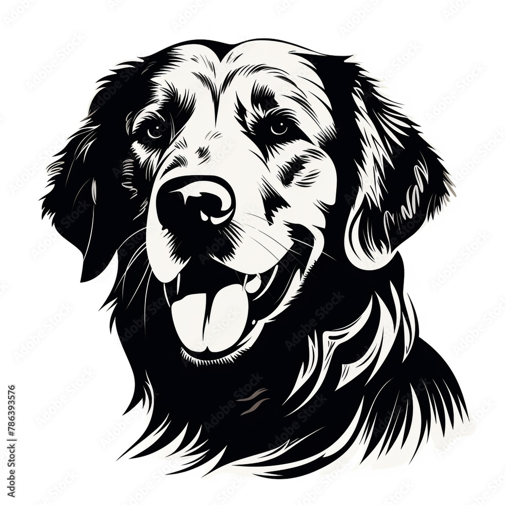 Golden retriever face silhouette, solid black, illustrator, no color, white background сreated with Generative Ai Golden retriever face silhouette, solid black, illustrator, no color, white background сreated with Generative Ai