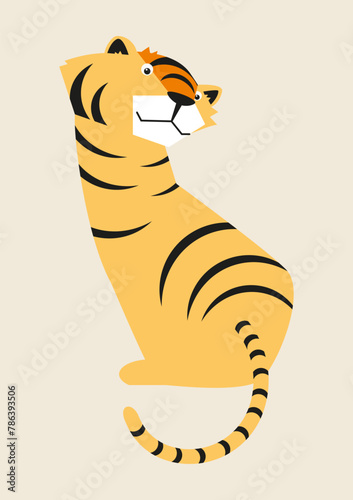 Tiger, animal vector illustration, rare and endangered animal, mammal, wild, asian, indian, chinese, detailed vector file, fully editable, for posters, isolated clip art, nursery home decor (ID: 786393506)