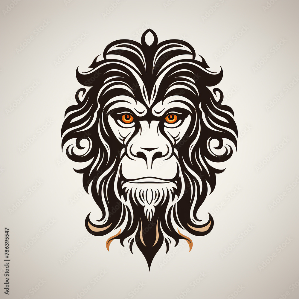 Geometric tattoo style, minimalistic continuous line design of monkey, white background сreated with Generative Ai
