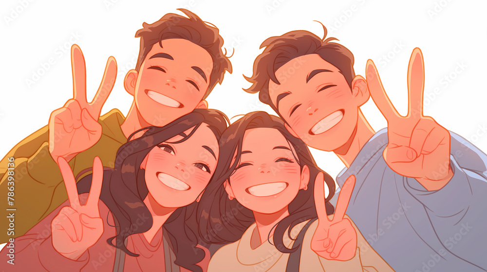Group of happy young people smiling and showing peace sign. Vector illustration. Group of happy young people smiling and showing peace sign. Vector illustration.